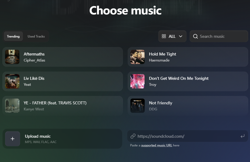 Choose music screen