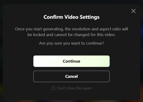 Confirm video settings modal